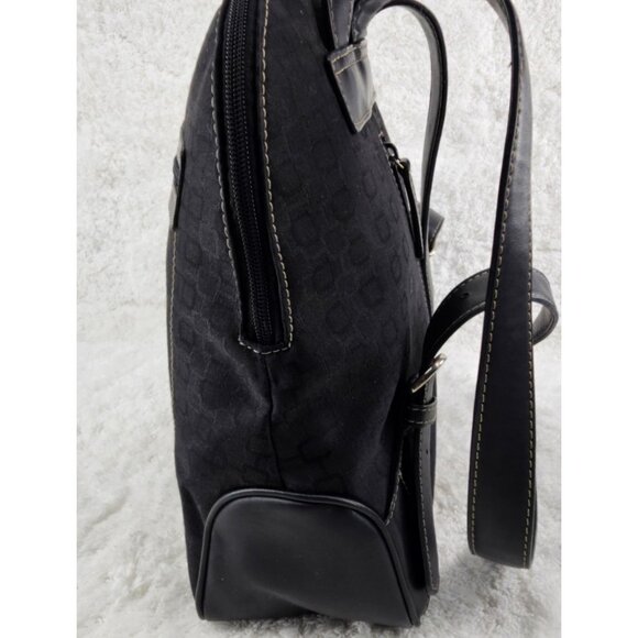 NINE WEST Black Faux Leather and Canvas Small Backpack Contrast Stitching - Picture 7 of 14